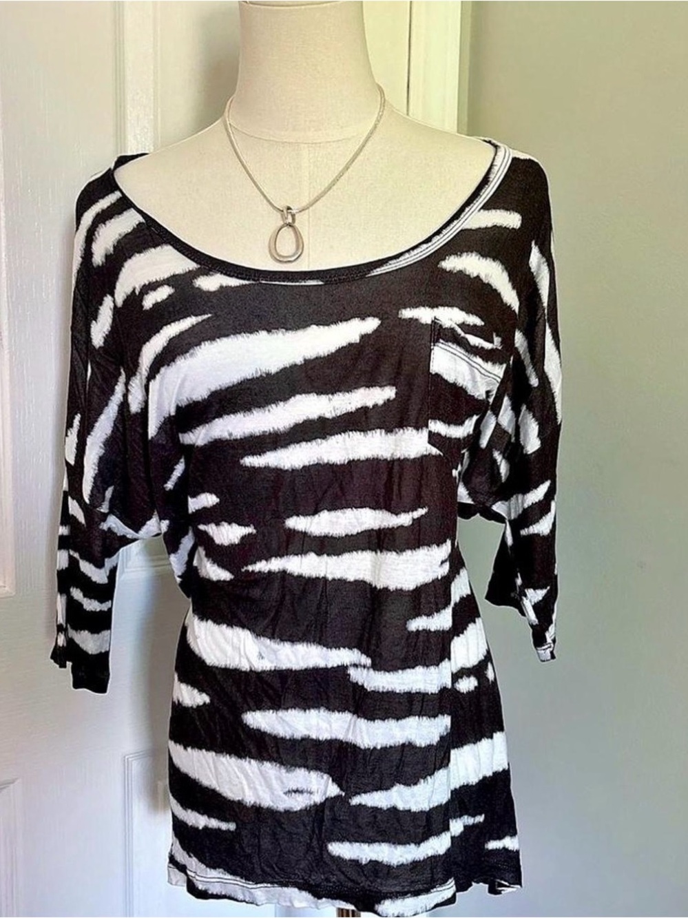 Relativity Black and White Zebra-Print Boatneck Tunic
